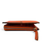 Sina Footwear orange genuine leather bi-fold wallet with zipper closure and card slots.