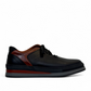 Sina Footwear Pasargad black leather lace-up sneakers with brown accents and a durable rubber outsole. Photo of right side view.