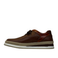 Sina Footwear Pasargad brown leather lace-up sneakers with a textured upper and durable rubber platform outsole. Photo of left side view.