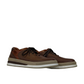 Sina Footwear Pasargad brown leather lace-up sneakers with a textured upper and durable rubber platform outsole. Photo of left side view.