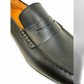 Sina Footwear Samin black genuine leather loafers with subtle handmade stitching for formal or smart casual wear. Photo close up.