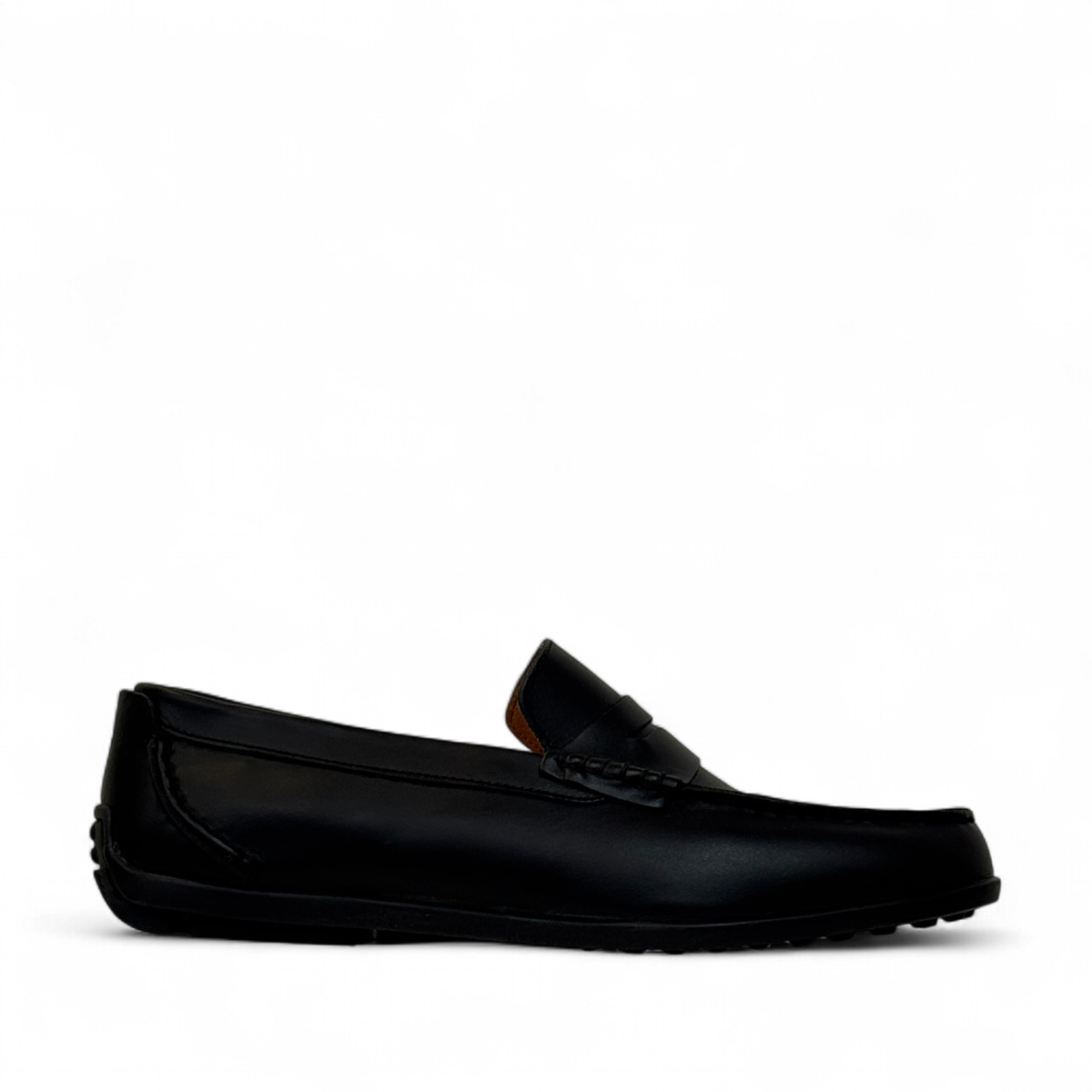 Sina Footwear Samin black genuine leather loafers with subtle handmade stitching for formal or smart casual wear. Photo of right side view.