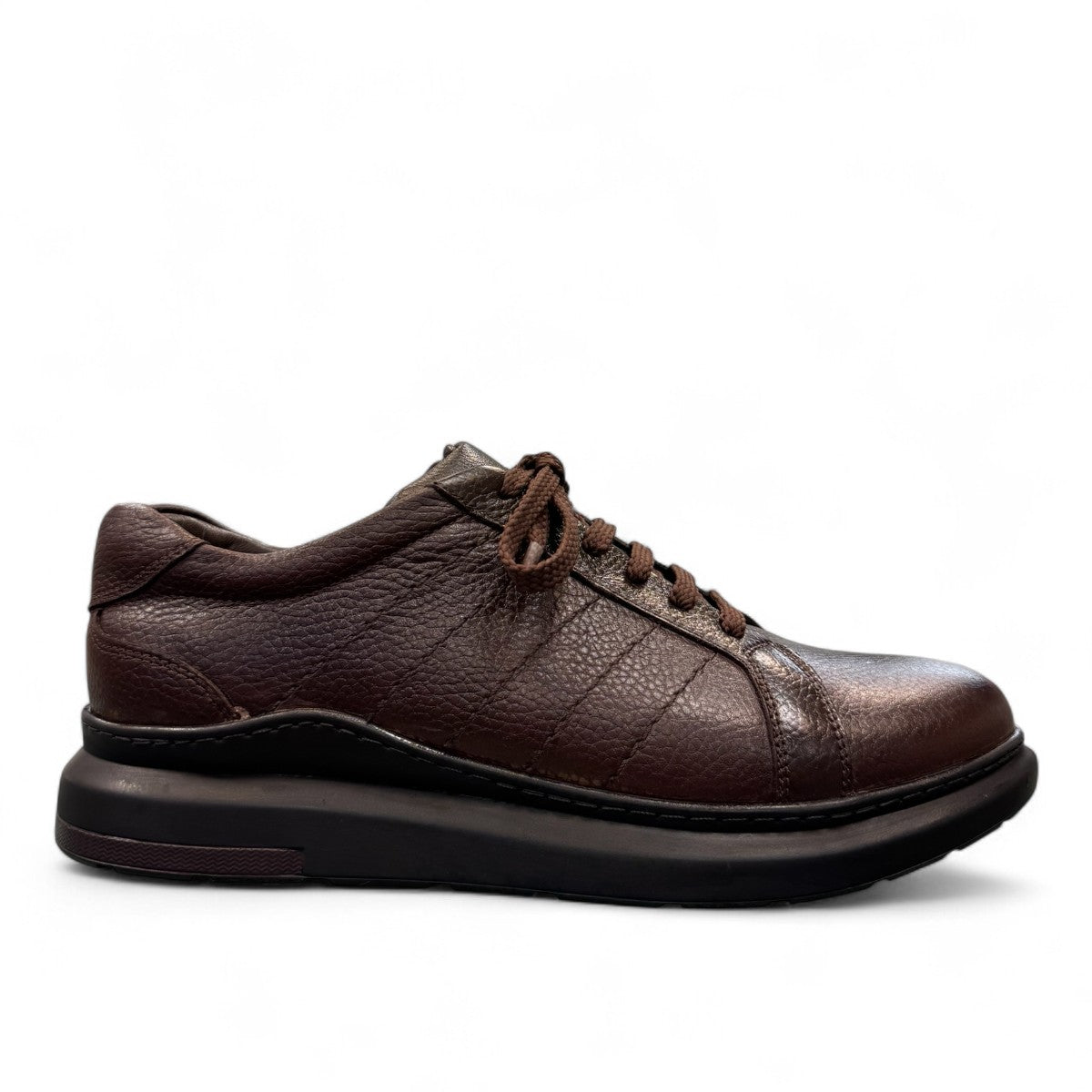 Sina Footwear Sari dark brown genuine leather lace-up shoe with a durable rubber outsole and detailed stitching. Photo of right side view.