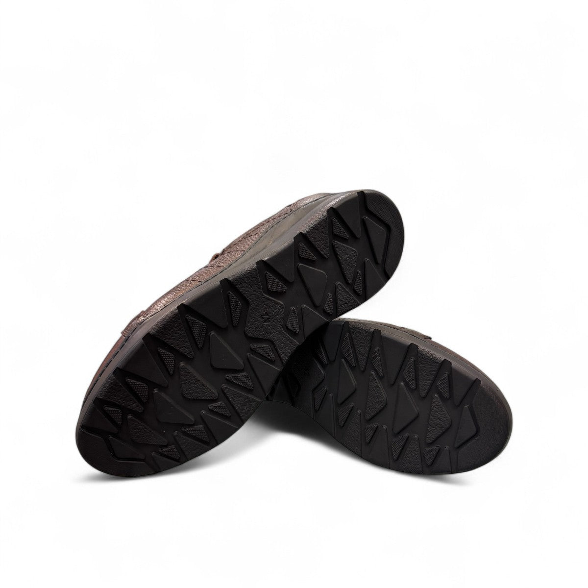 Sina Footwear Sari dark brown genuine leather lace-up shoe with a durable rubber outsole and detailed stitching. Photo of bottom view.