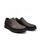 Sina Footwear Satel black genuine leather slip-on shoe with textured upper, rubber outsole, and handmade stitching. Photo of side views.