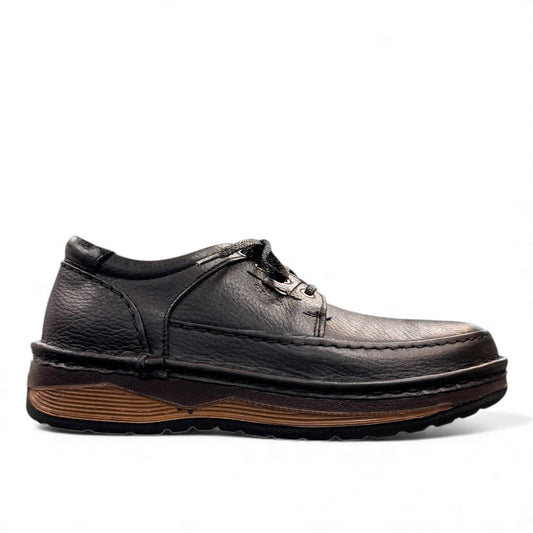 Sina Footwear Tabriz black genuine leather lace-up shoe with handmade stitching and a durable rubber outsole. Photo of right side view.