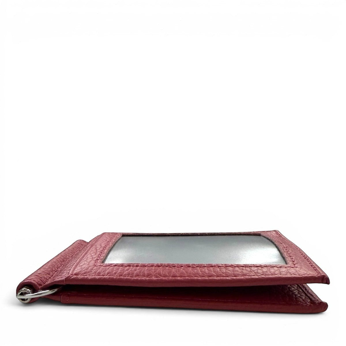 Sina Footwear Textured Leather Bifold Wallet With Money Clip in berry hue, featuring card slots and a money clip.