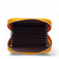 Sina Footwear yellow genuine leather zippered card holder with multiple interior slots.