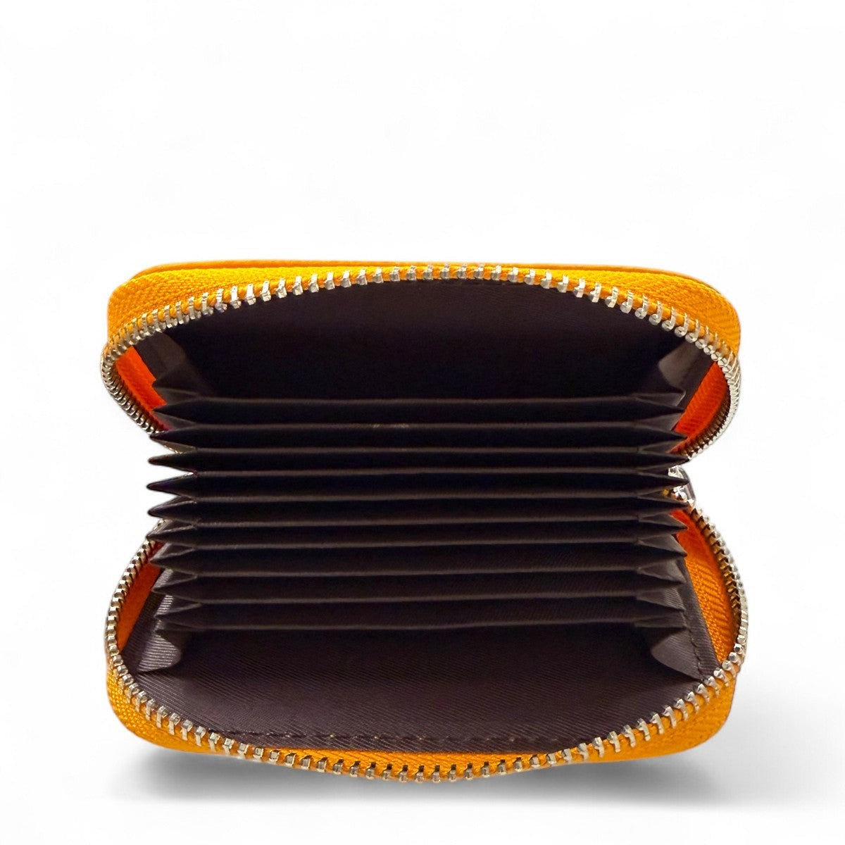 Sina Footwear yellow genuine leather zippered card holder with multiple interior slots.