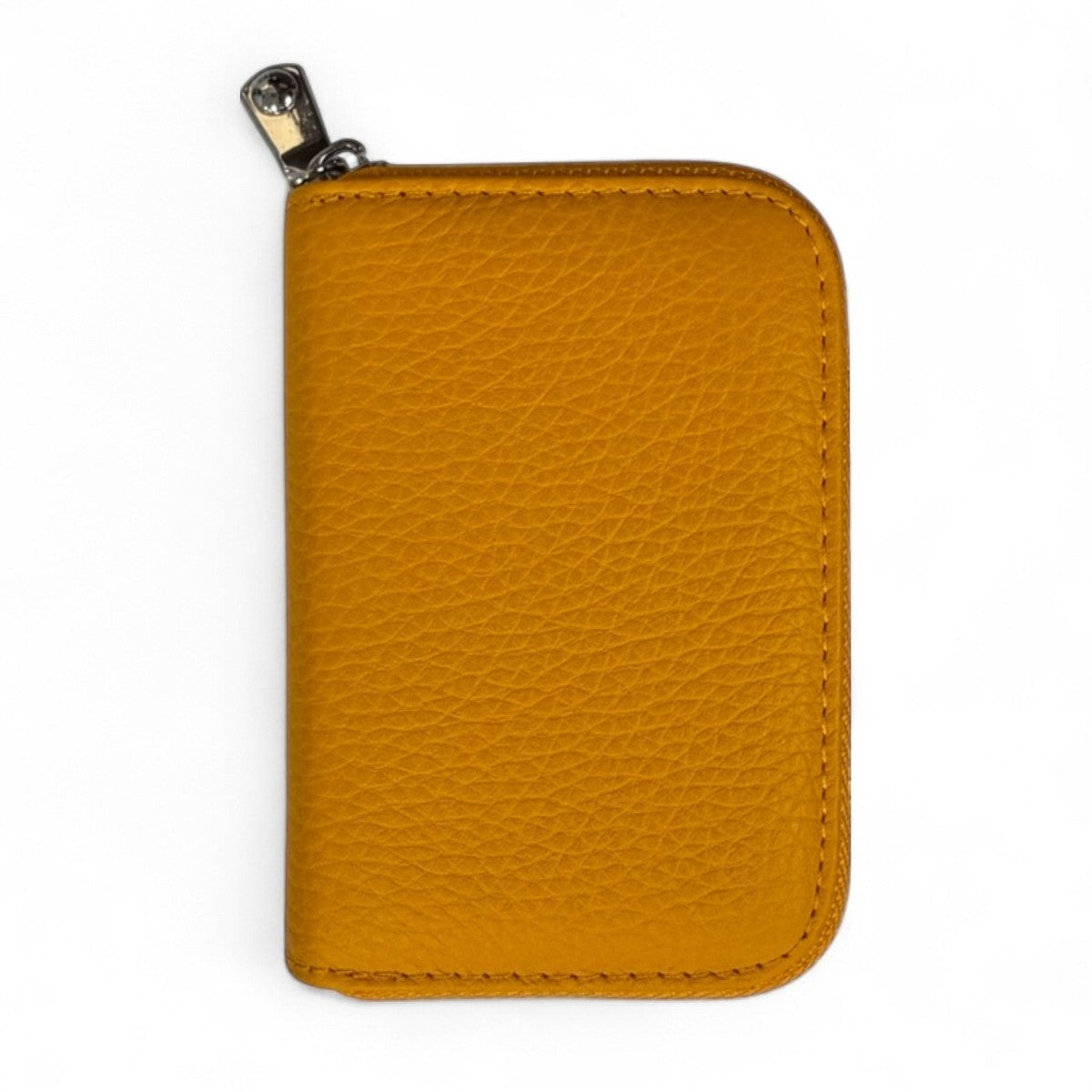 Sina Footwear yellow genuine leather zip-around wallet with multiple card slots and bill compartments.