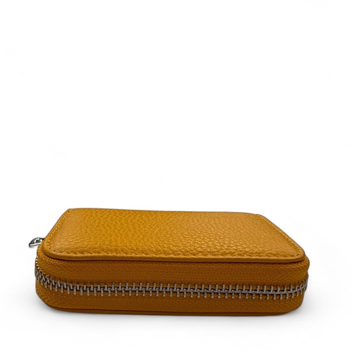 Sina Footwear yellow genuine leather zip-around wallet with multiple card slots and bill compartments.