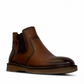 Sina Footwear Zagros brown leather boot with elastic side panels, handmade stitching, and rubber outsole. Photo of front side view.