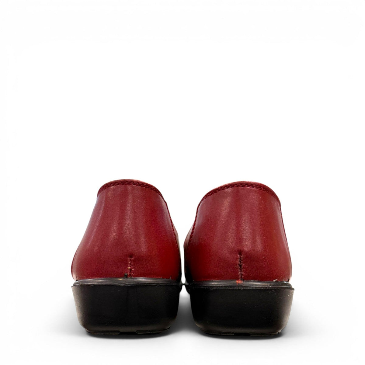 soflex-S230 red peep-toe comfort flats with floral detail, side perforations, and a flexible low-profile sole.
photo of the back side