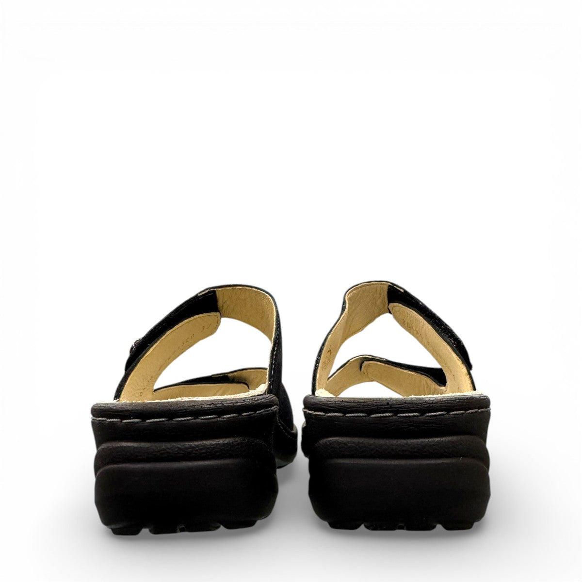 Softline Hedi black leather wedge sandals with adjustable straps and comfortable exchangeable footbed.
photo of the back side