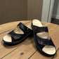 Softline Hedi black leather wedge sandals with adjustable straps and comfortable exchangeable footbed.
photo of the front side