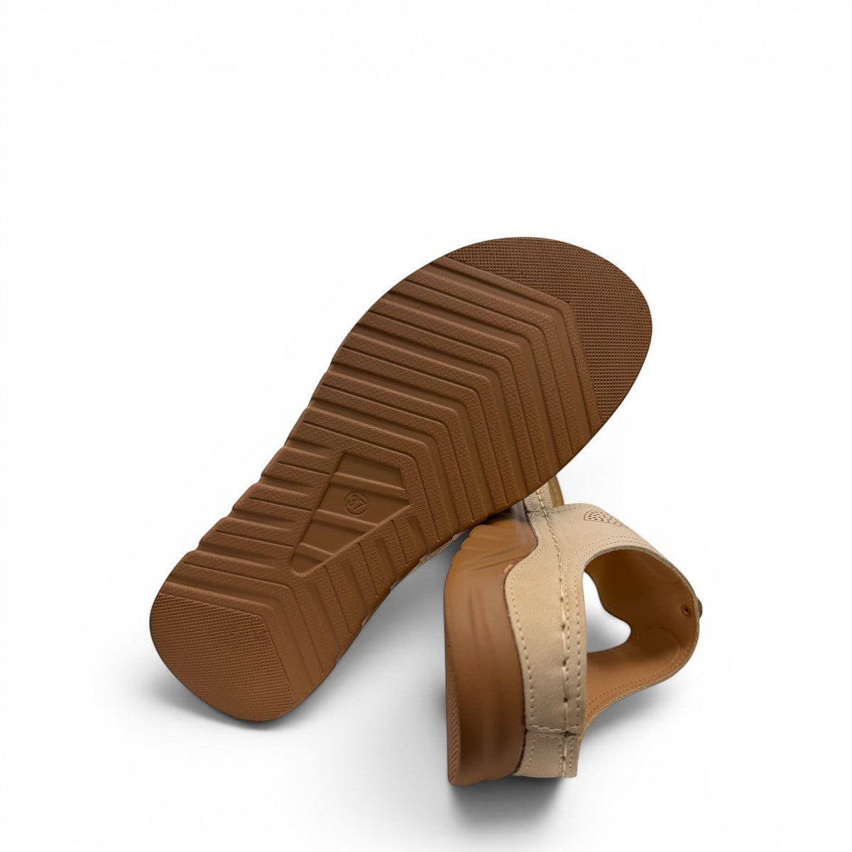 stefania S20211 beige vegan leather toe thong sandal with decorative buckle and cushioned sole for summer comfort.
photo of the bottom side