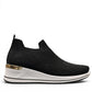 STEFANIA S4000 black slip-on knit platform sneakers with a white wedge sole and subtle shimmer details.
photo of the right side