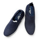 stefania S4000 navy blue slip-on knit platform sneakers with decorative shimmer and white wedge sole.
photo of the top side