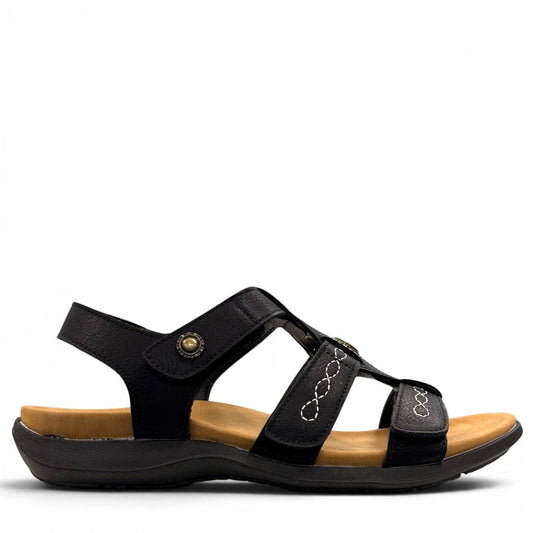 stefania S5028 black triple-strap comfort sandals with adjustable hook-and-loop closures and cushioned footbed.
photo of the right side