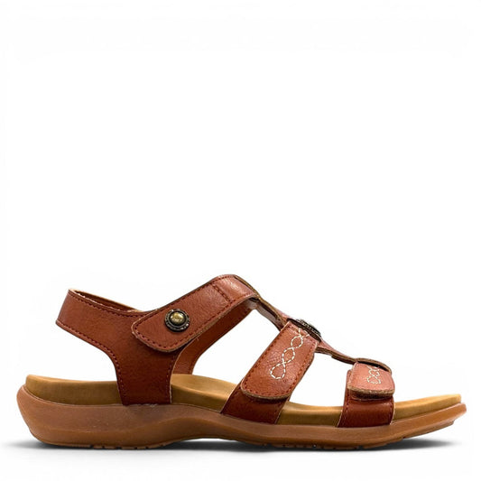 stefania S5028 brown triple-strap comfort sandals with adjustable hook-and-loop closures and decorative stitching.
photo of the right side