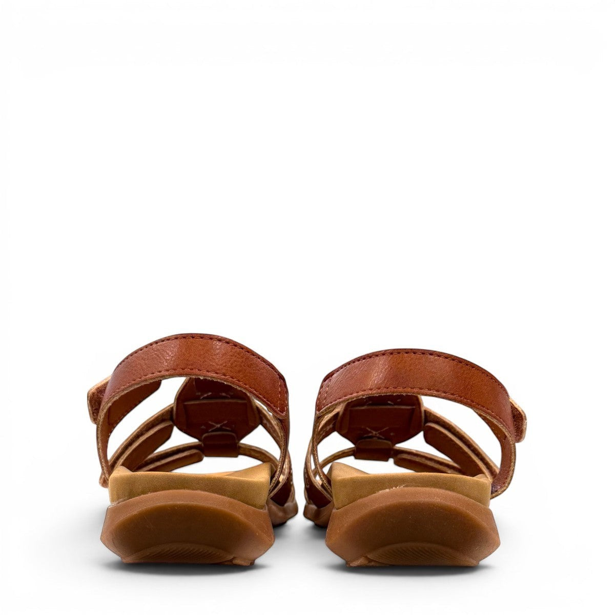 stefania S5028 brown triple-strap comfort sandals with adjustable hook-and-loop closures and decorative stitching.
photo of the back side
