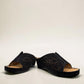 stefania S5036 black sparkle wedge sandals with elegant laser-cut detailing and a comfortable cushioned footbed.
photo of the front side
