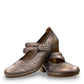 stefania aria pewter Mary Jane shoes with decorative laser-cut perforations, dual straps, and a stable block heel.
photo of the front side
