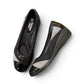 STEFANIA ballet wedge in black and grey with patent leather accents and a comfortable low-profile sole.
photo of the top side