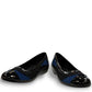 STEFANIA ballet flat in black and navy with a patent toe cap and low-profile wedge heel.
photo of the front side