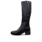 stefania black vegan leather high boots with side zipper, buckle detail, and block heel for winter wear.
photo of the left side