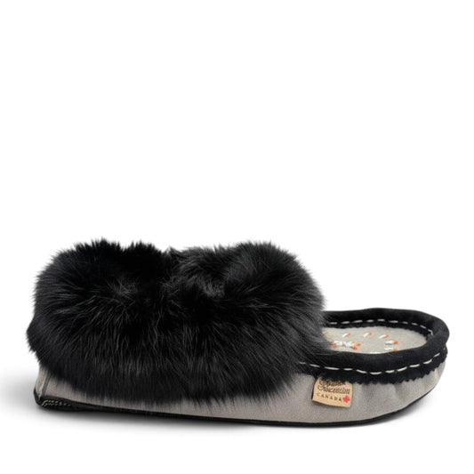 ALBERTA SUEDE MOCCASIN - GREY/BLACK FUR