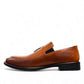 Sun Arad brown leather loafers with a woven texture, refined stitching, and a durable rubber outsole. Photo of right side view.