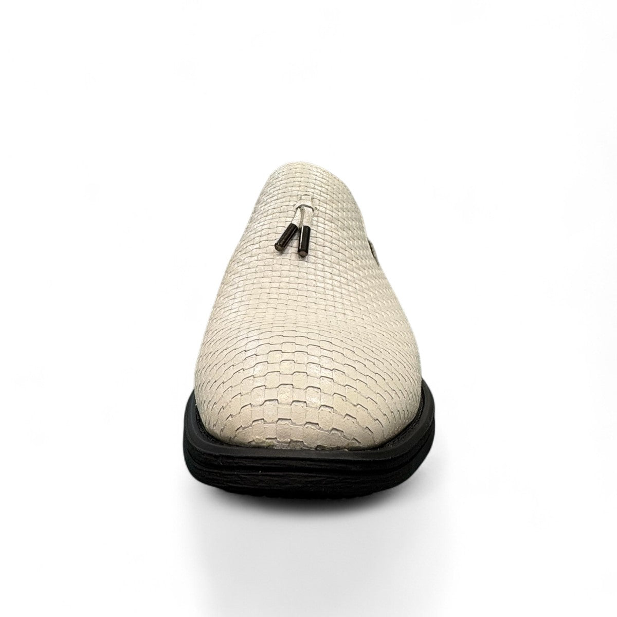 Sun Arad white genuine leather loafers with textured finish and durable rubber sole, side view. Photo of front view.