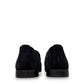 Sun Ashkan black suede loafer with a classic penny strap design and durable rubber outsole. Photo of back view.