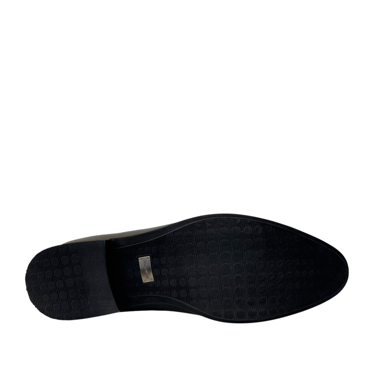 Sun Farhad black leather lace-up dress shoe with brogue detailing and a durable rubber outsole. Photo of bottom view.