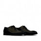 Sun Farhad black leather lace-up dress shoe with brogue detailing and a durable rubber outsole. Photo of side views.