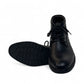Sun Farshid black leather lace-up boot with a durable rubber outsole and embossed logo detail. Photo of upper and bottom view.