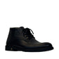Sun Farshid black leather lace-up boot with a durable rubber outsole and embossed logo detail. Photo of side view 2.