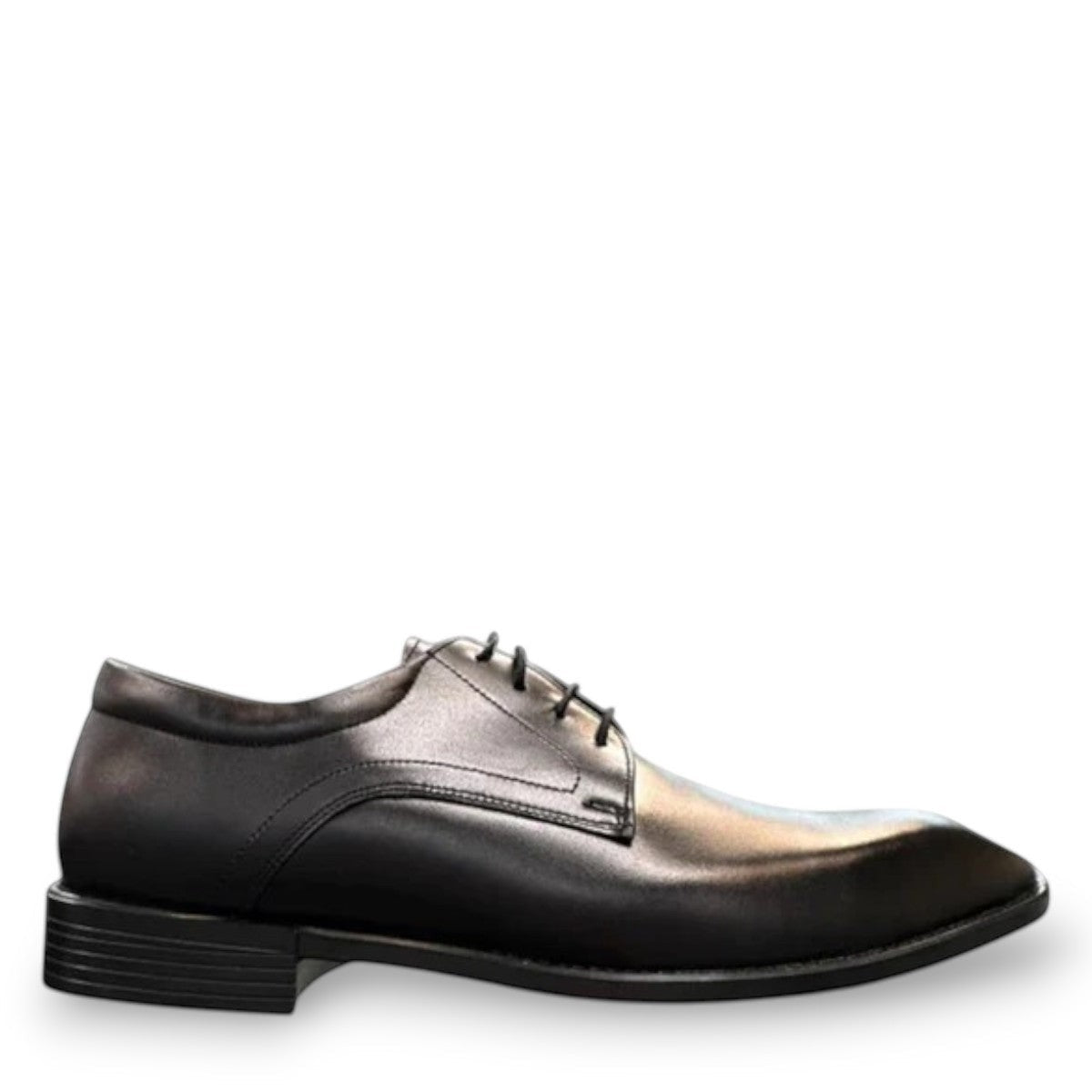 Sun Mahour black genuine leather lace-up dress shoe with a durable rubber outsole. Photo of outside side view.