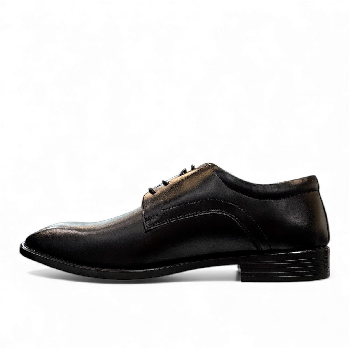 Sun Mahour black genuine leather lace-up dress shoe with a durable rubber outsole. Photo of inside side view.