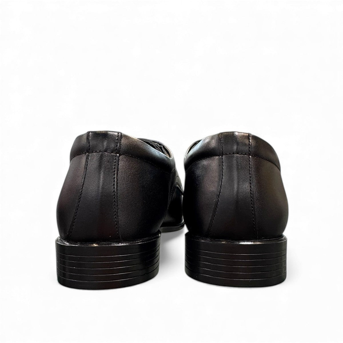 Sun Mahour black genuine leather lace-up dress shoe with a durable rubber outsole. Photo of back view.