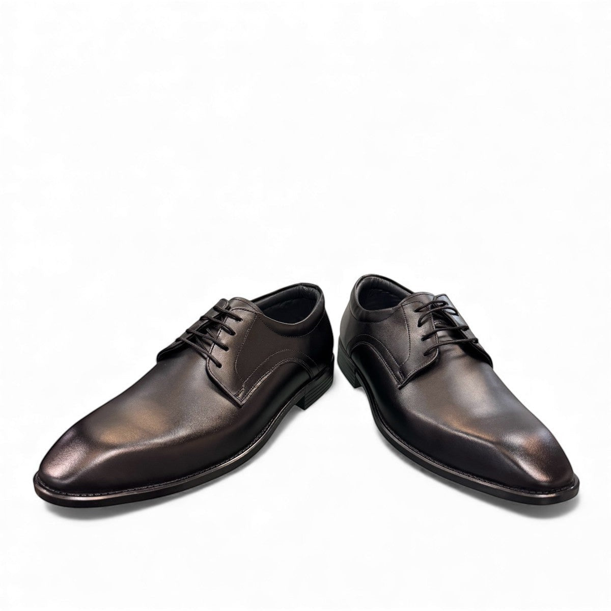Sun Mahour black genuine leather lace-up dress shoe with a durable rubber outsole. Photo of front view 2.