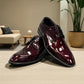 Sun Mahour red patent leather lace-up formal dress shoe with a polished finish and rubber outsole. Photo of front view 1.
