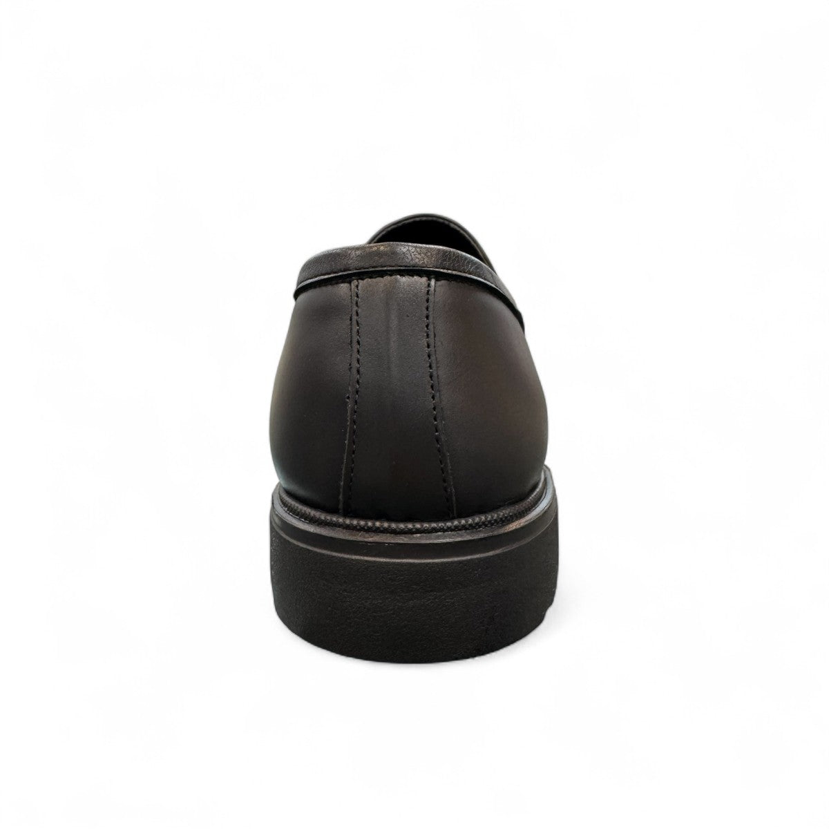 Sun Maku black leather loafer with a polished finish and durable rubber outsole for formal wear. Photo of back view 2.