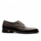 Sun Radmehr black leather lace-up dress shoe with textured heel and side detail. Photo of left side view.
