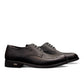 Sun Radmehr black leather lace-up dress shoe with textured heel and side detail. Photo of side views.