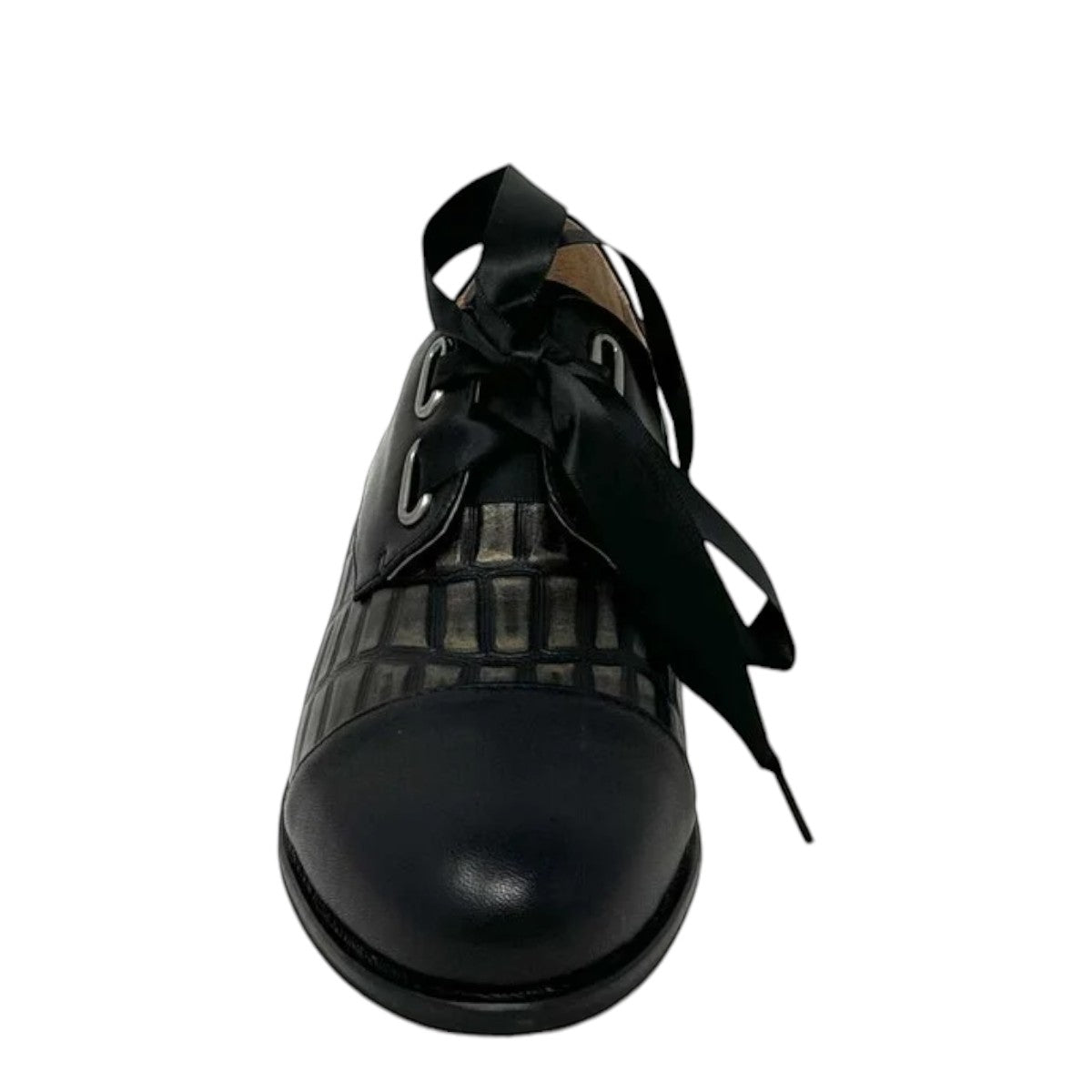 Tamara London Avit black and bronze leather shoe with ribbon lace-up detail
