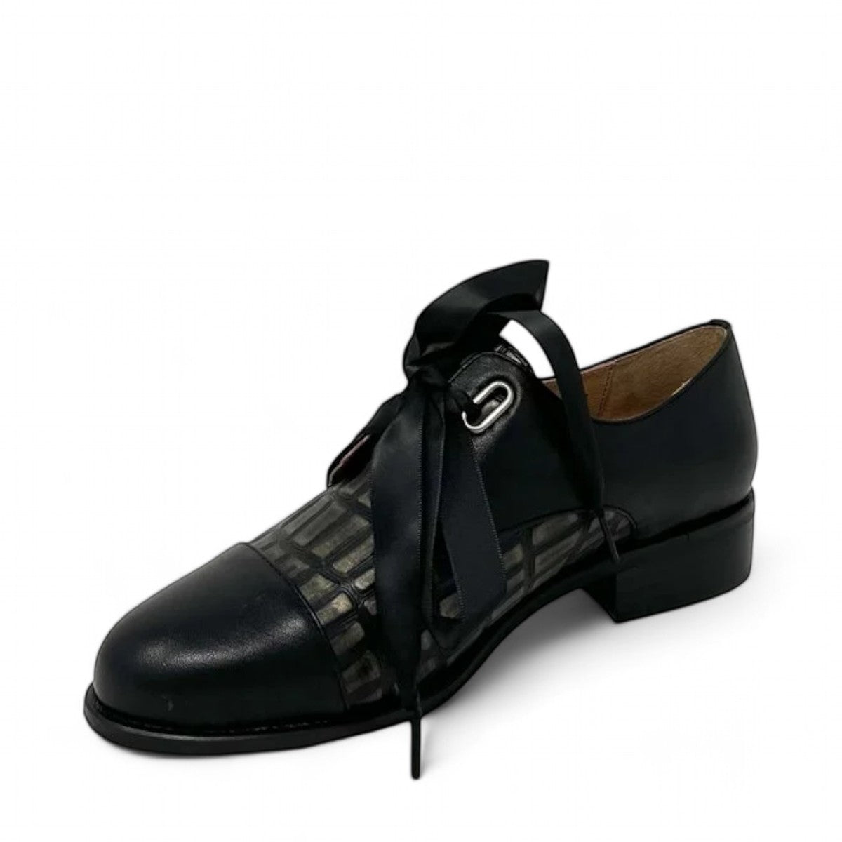 Tamara London Avit black and bronze leather shoe with ribbon lace-up detail