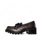 Tamara London Dobbie metallic black chunky loafer with decorative ribbon and jewelry detail