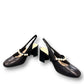 Tamara London Drax black leather slingback heels with pearl embellishment and a comfortable block heel.